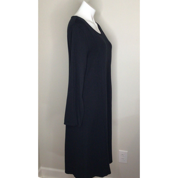 J. Jill Black Stretch Knit Scoop Neck Long Sleeve Dress Size Large Petite - Picture 5 of 9